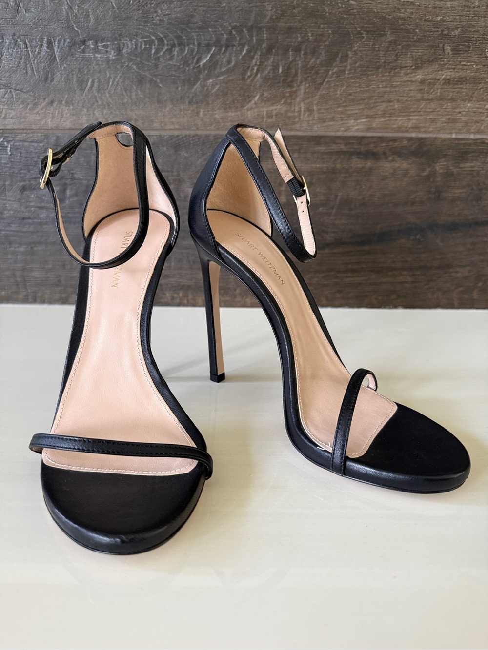 NEW Stuart Weitzman Nudist Sandal Black Nappa Leather Size 8 Retail $475
